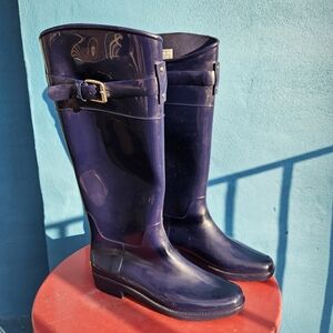 LRL Lauren Ralph Lauren Navy Blue Tall Rain Boots Sz 7 Preppy Classic